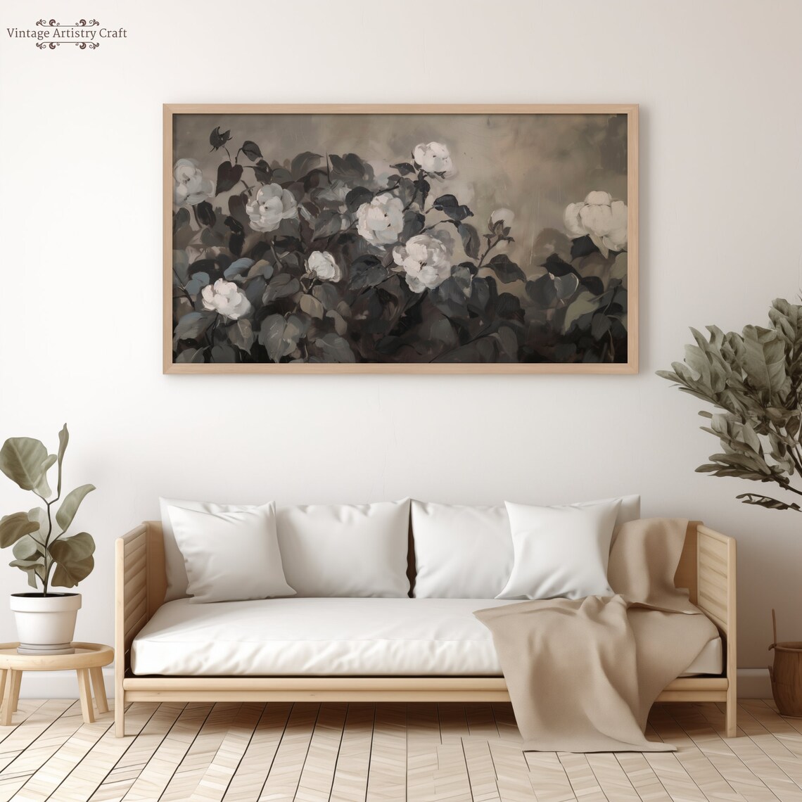 Vintage White Flowers Oil Painting Art Print - Image 5
