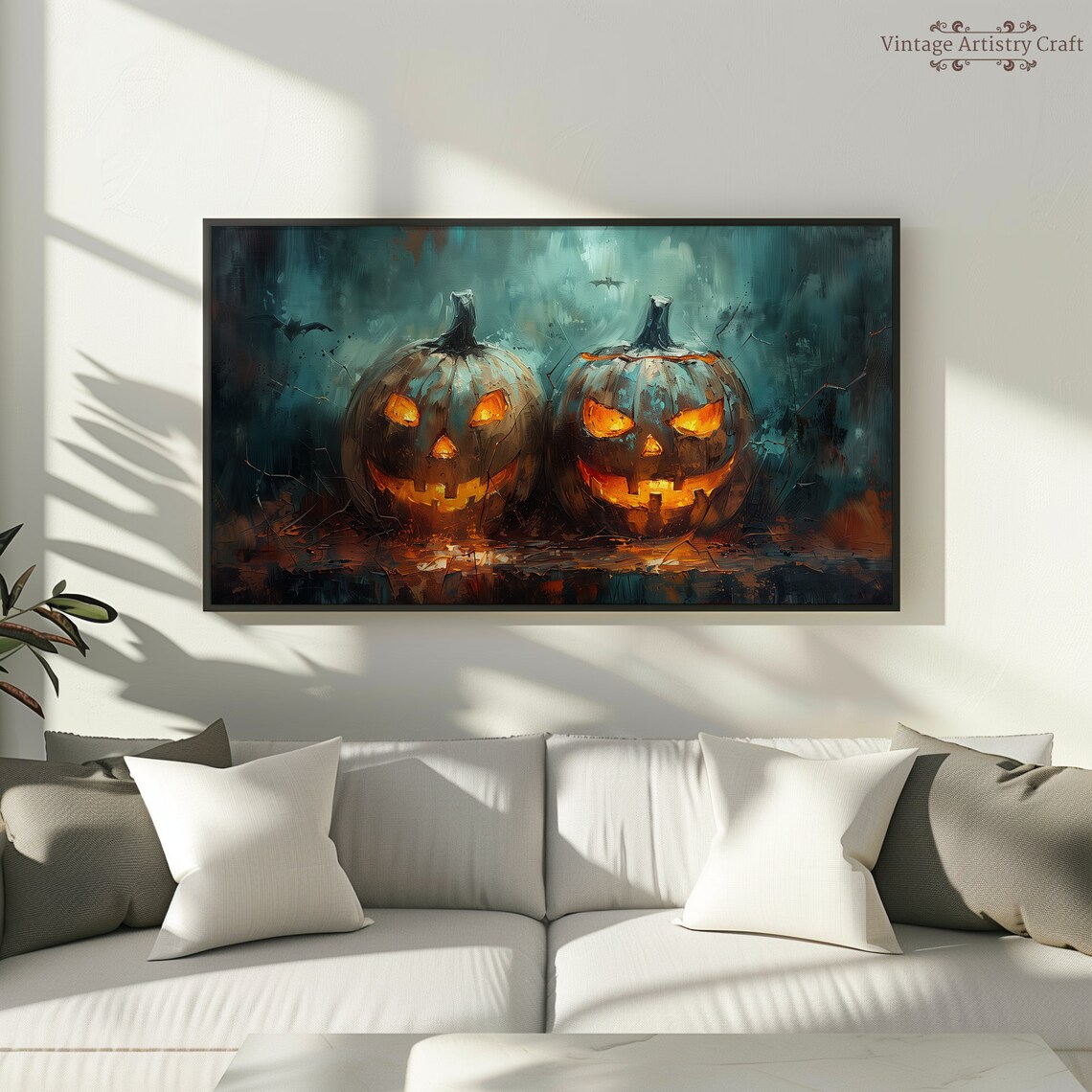 Glowing Jack O Lantern Pumpkins Dark Moody Halloween Painting Poster - Image 8