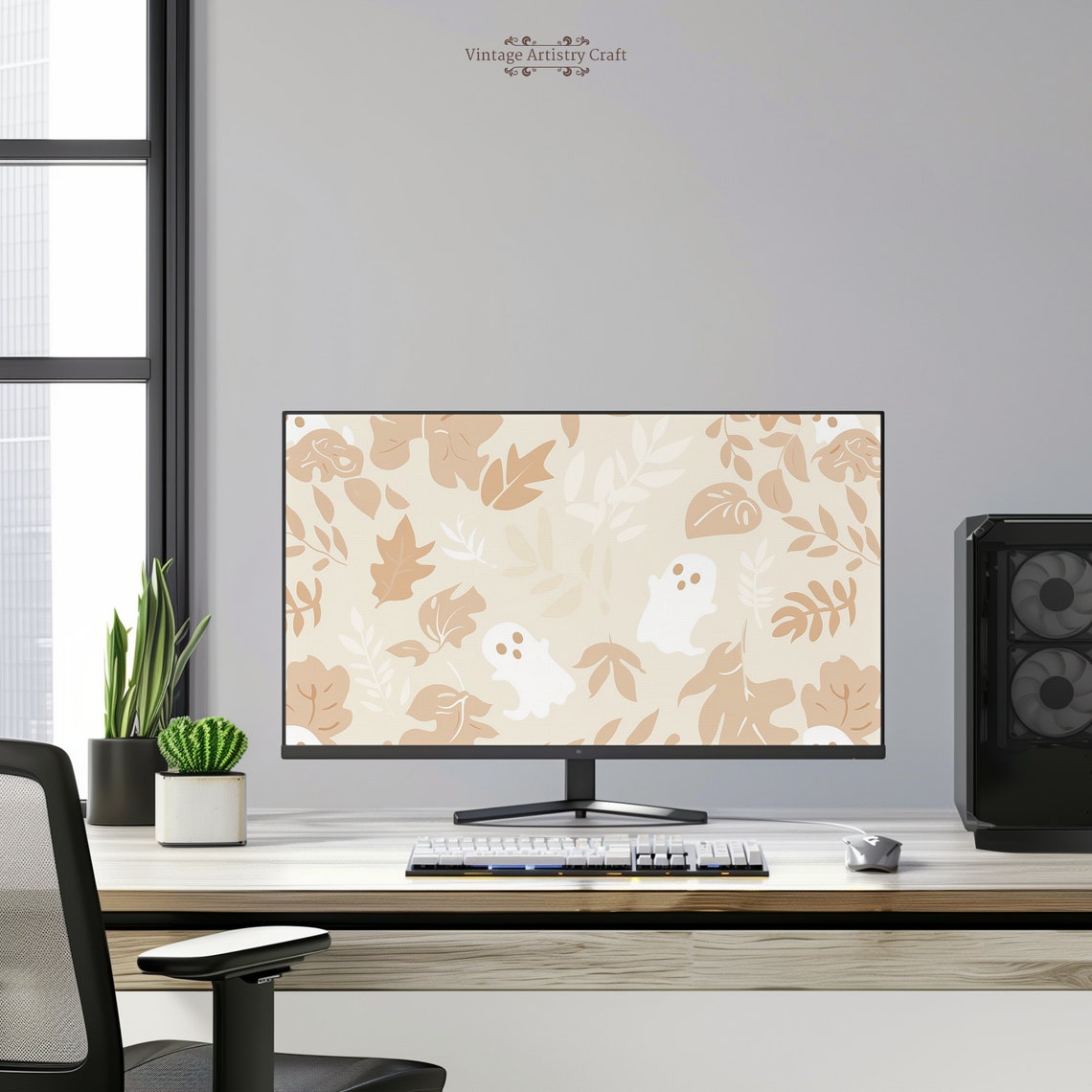 Cute Ghost Neutral Beige Aesthetic Halloween Desktop Wallpaper 4k Pc Mac Laptop Macbook Minimalist Background Instant Uhd - Image 5