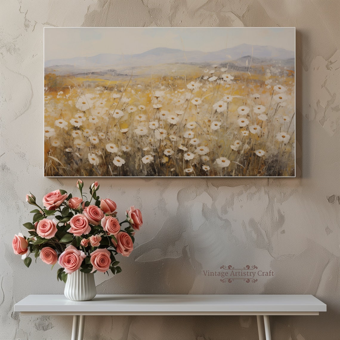 White Daisies Golden Meadow Vintage Spring Wildflower Poster - Image 4