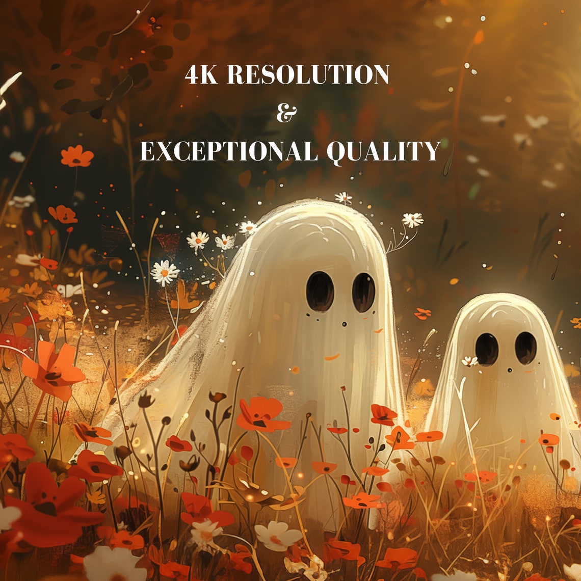 Cute Ghosts Autumn Wildflower Field Cozy Whimsical Halloween Poster - Image 7