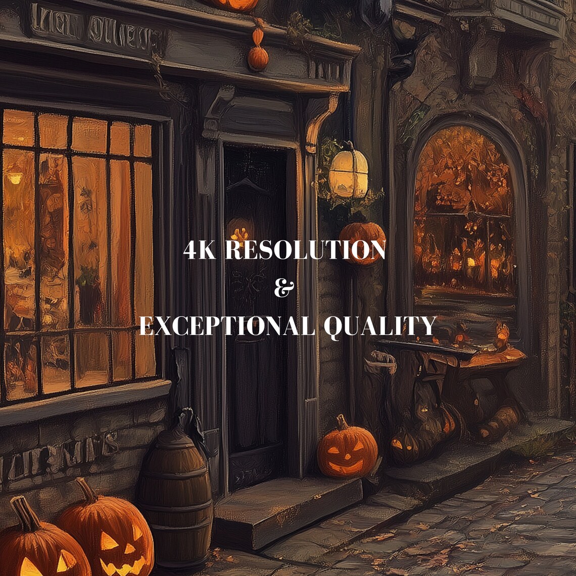 Gothic Halloween Market Street Pumpkins Bats Vintage Spooky Poster - Image 7
