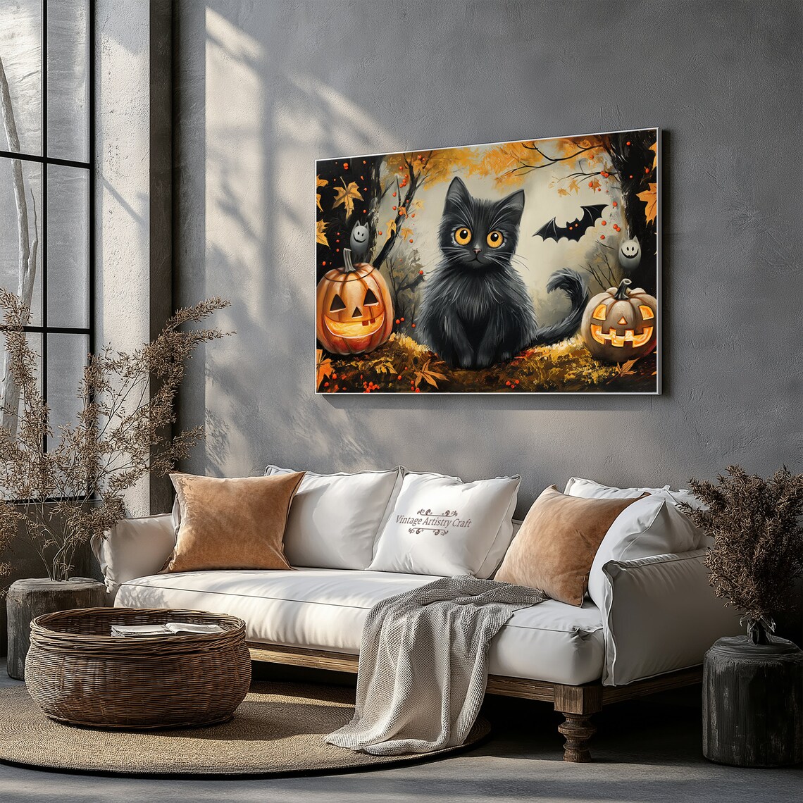 Halloween Haunted Forest Cat Art Print, Vintage Gothic - Image 4