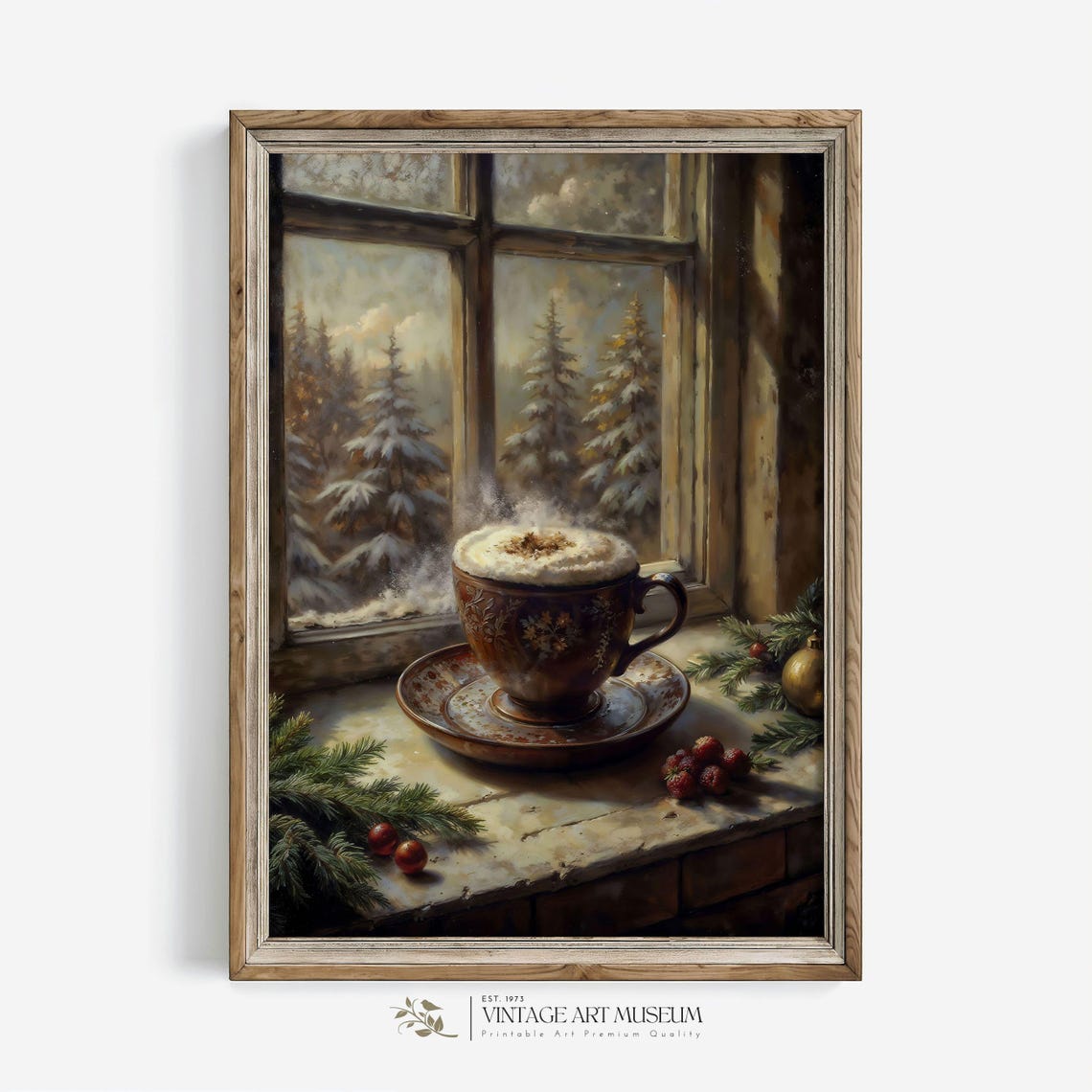 Christmas Cappuccino Cup Winter Window Still Life Kitchen Wall Art