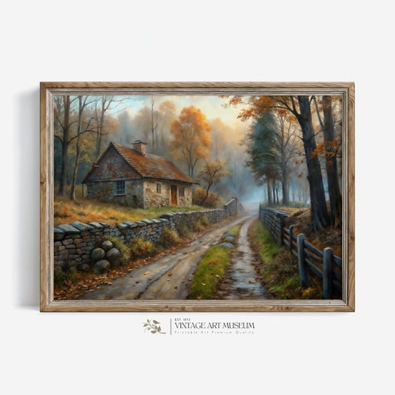 Fall Country Road Landscape Print Moody Wall Art Autumn Scene Vintage Style Oil Painting Cozy Rustic Cottagecore Decor 26