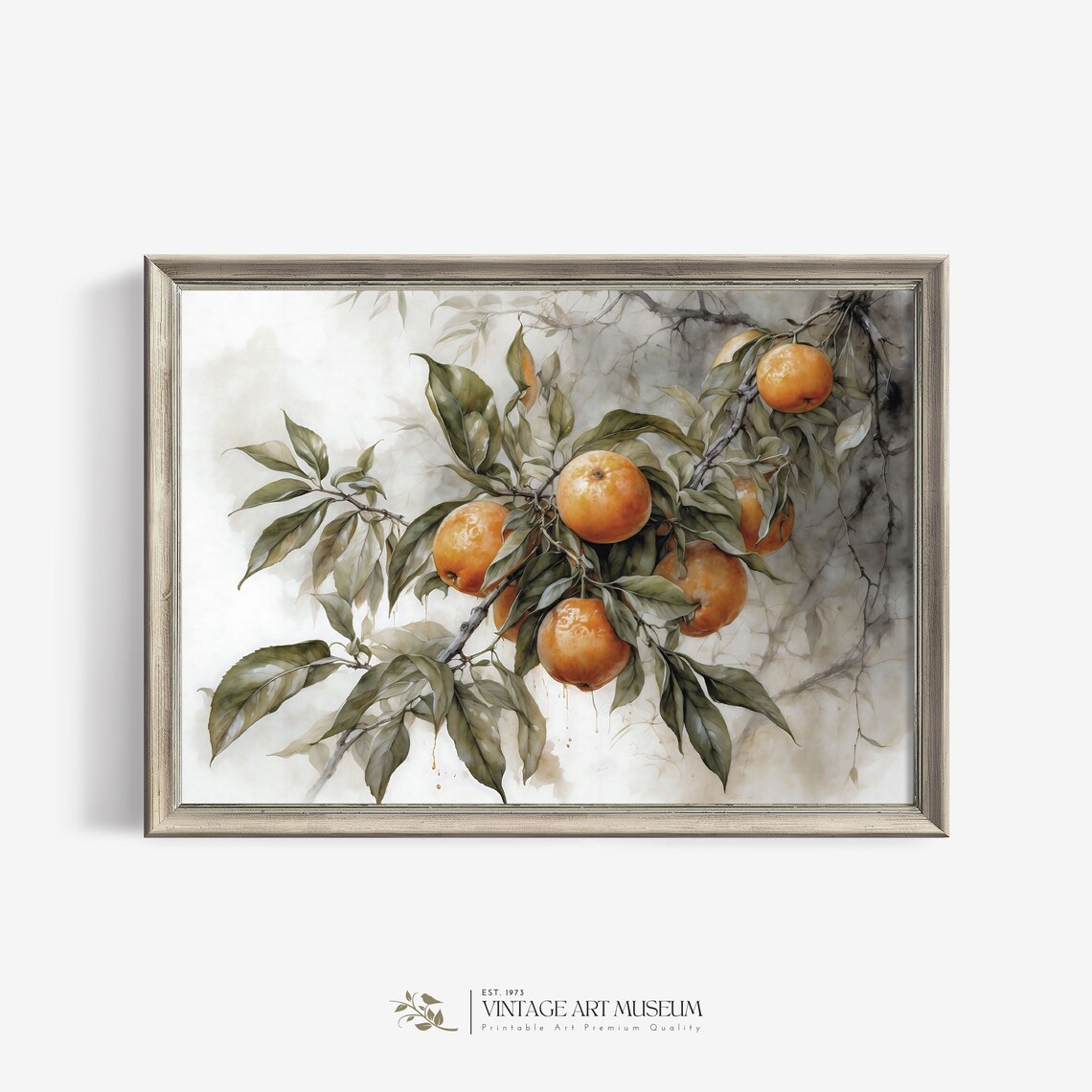 Tangerine Branch Still Life, Vintage Botanical Art Print
