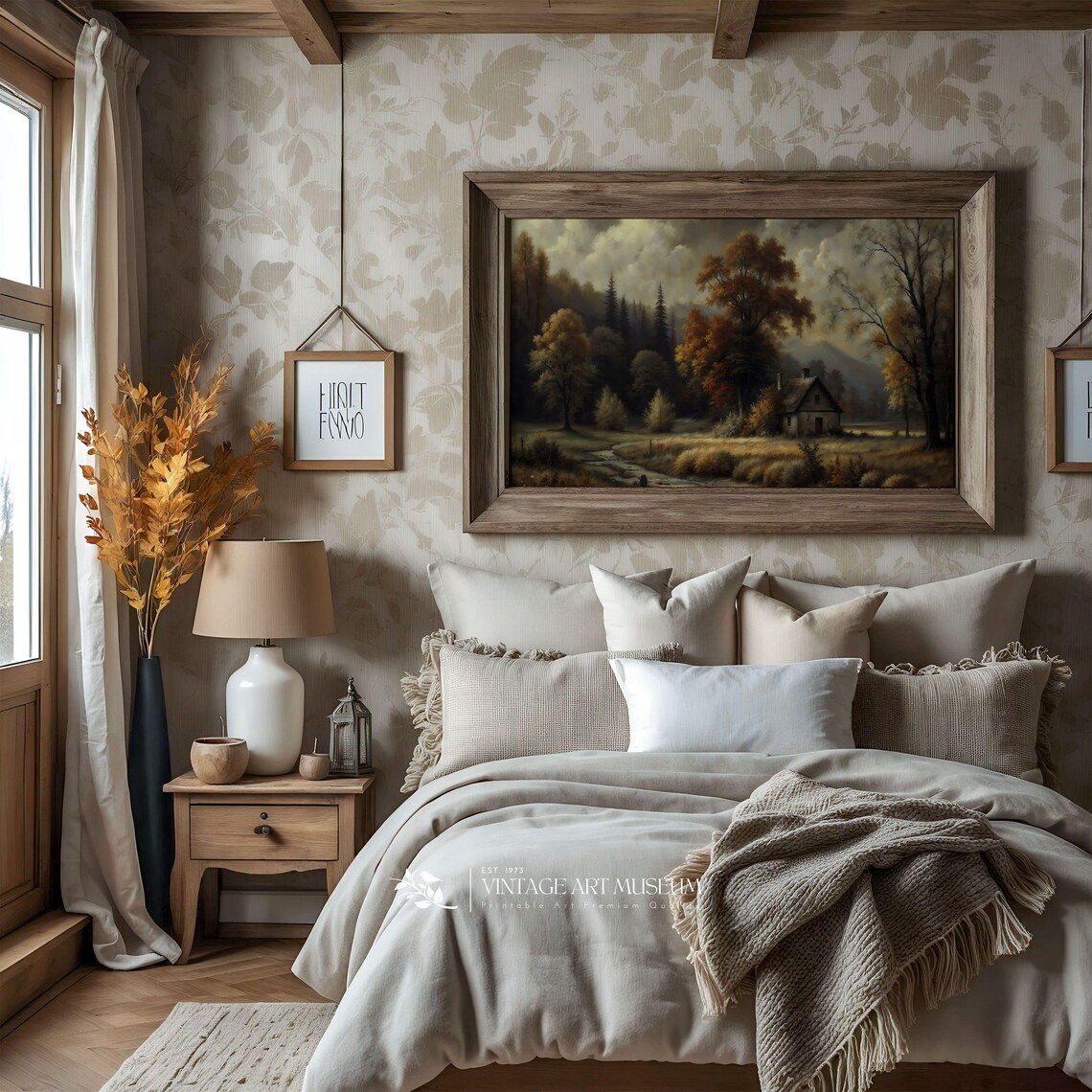Moody Autumn Rural Fall Landscape, Vintage Oil Print - Image 2
