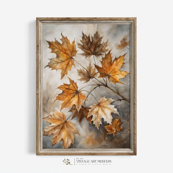 Autumn Maple Leaves Watercolor Study in Warm Golden Tones Poster