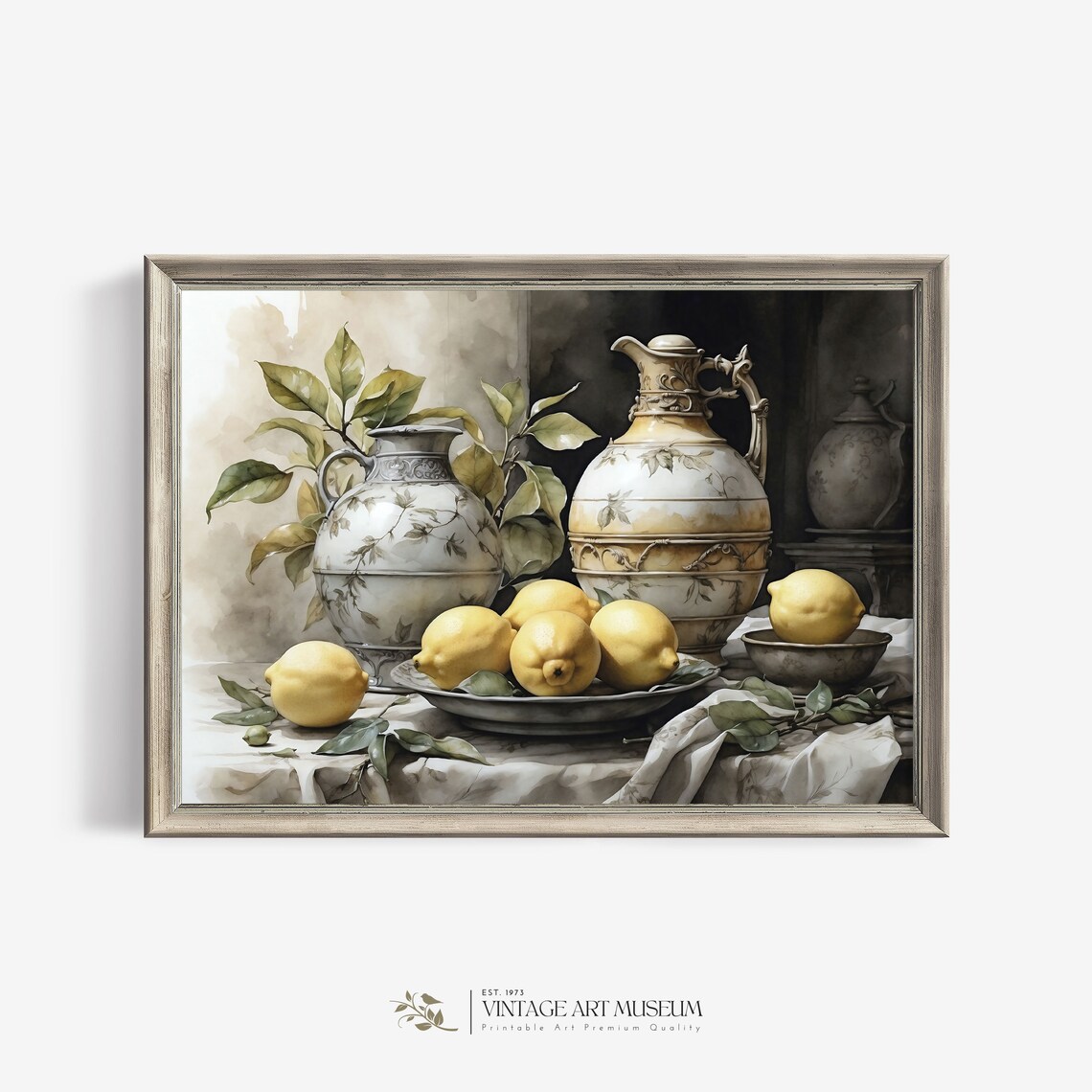 Lemon Still Life Painting Print, Vintage Cottagecore