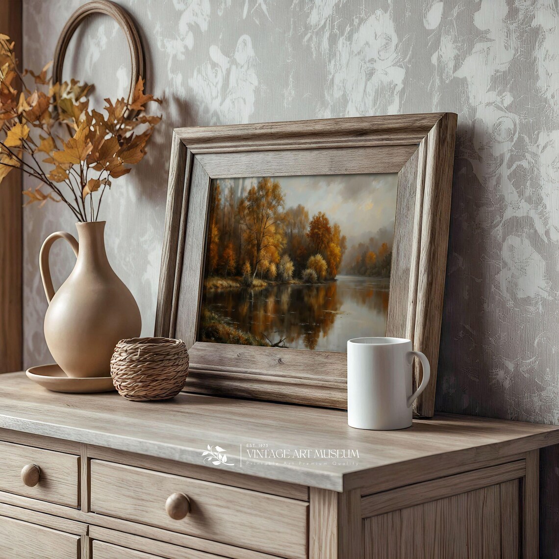 Autumn River with Golden Trees Reflected in Still Water Landscape Poster - Image 3