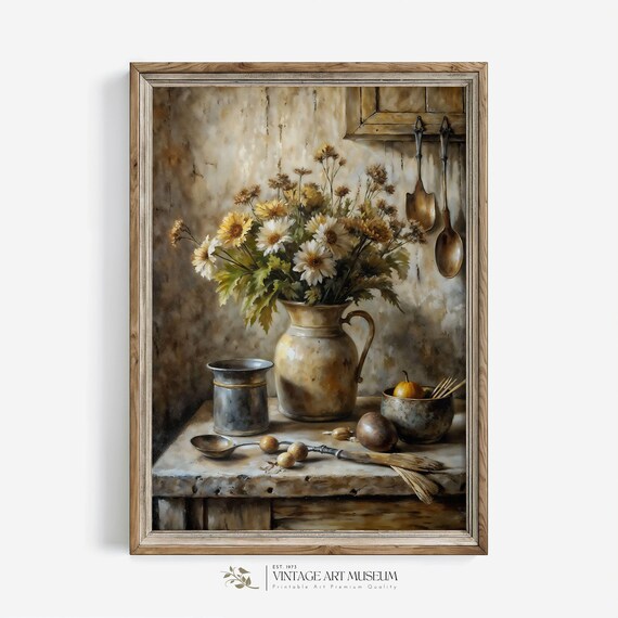 Autumn Still Life of Wild Flowers, Vintage Art Print
