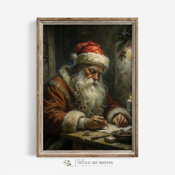 Santa Claus Writes a Letter Vintage Christmas Art Print