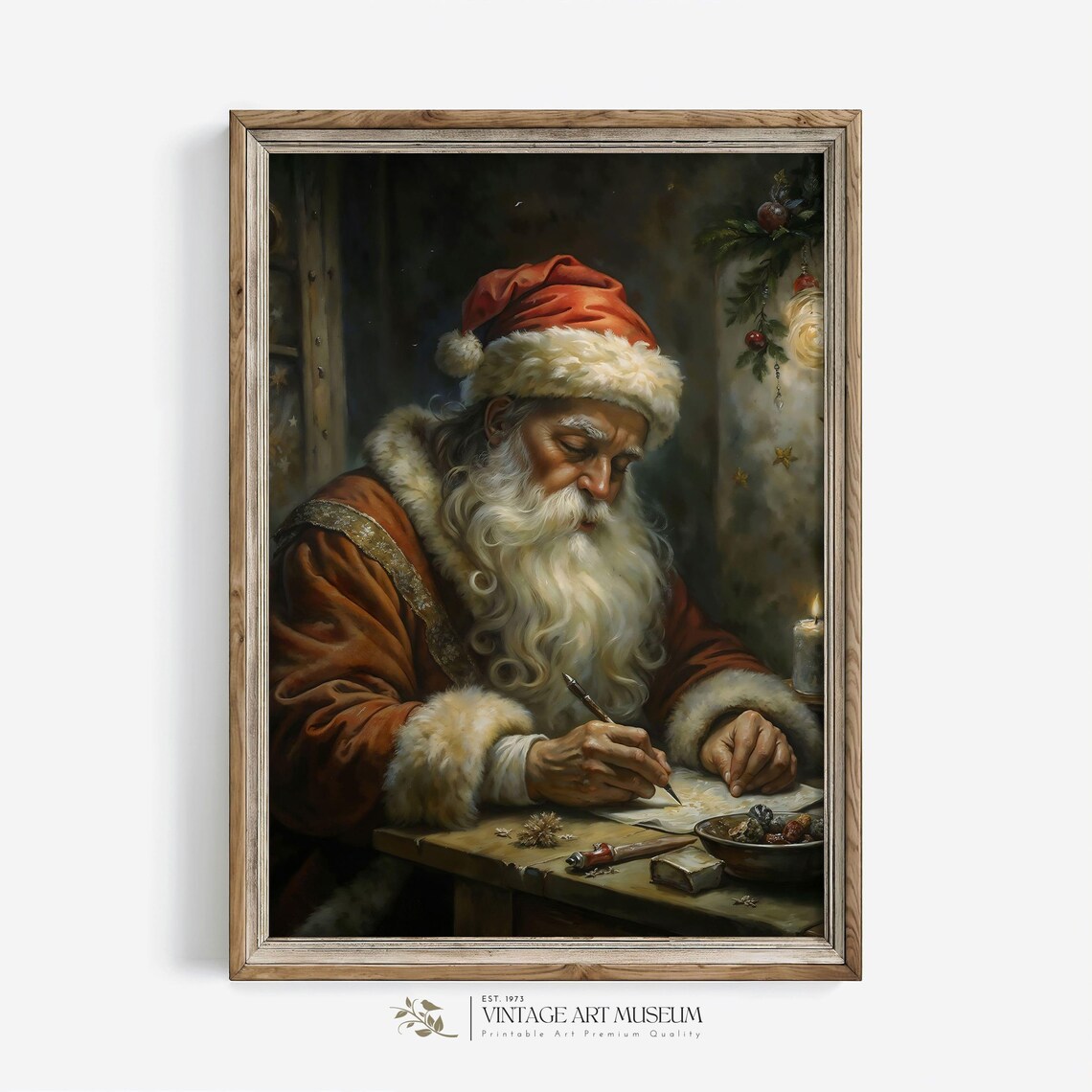 Santa Claus Writes a Letter Vintage Christmas Art Print