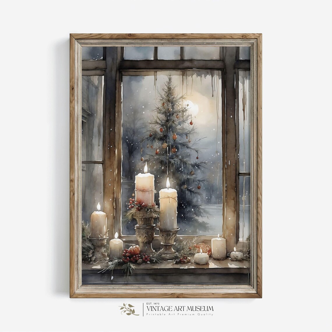 Rustic Christmas Candles Vintage Holiday Art Print
