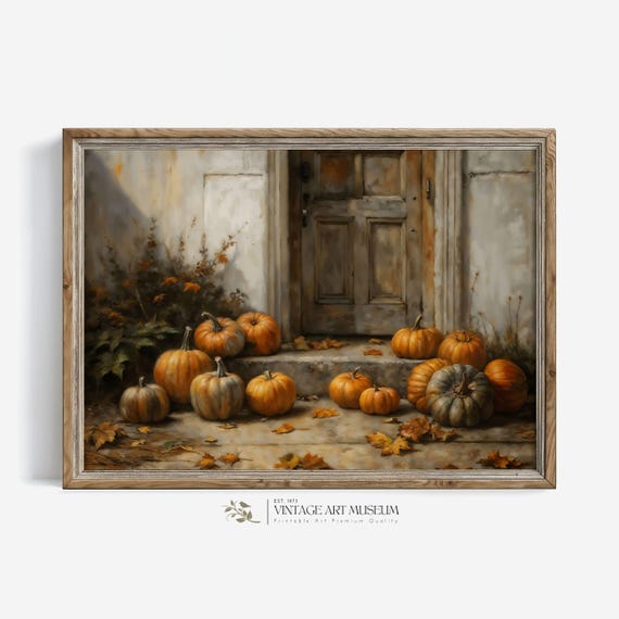 Orange Pumpkin Harvest Autumn Vintage Style Art Print