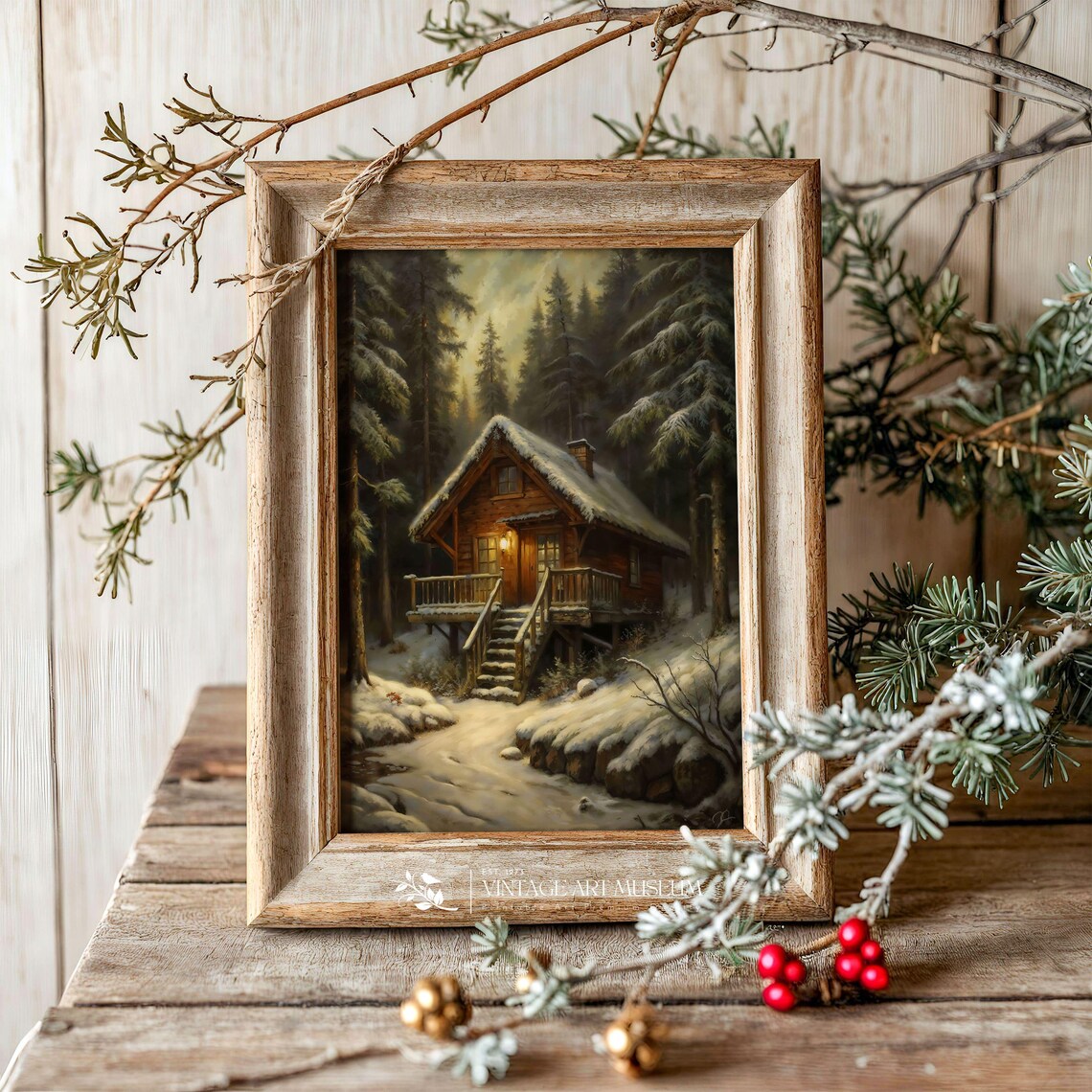 Cozy Winter House, Moody Vintage Art Print - Image 3