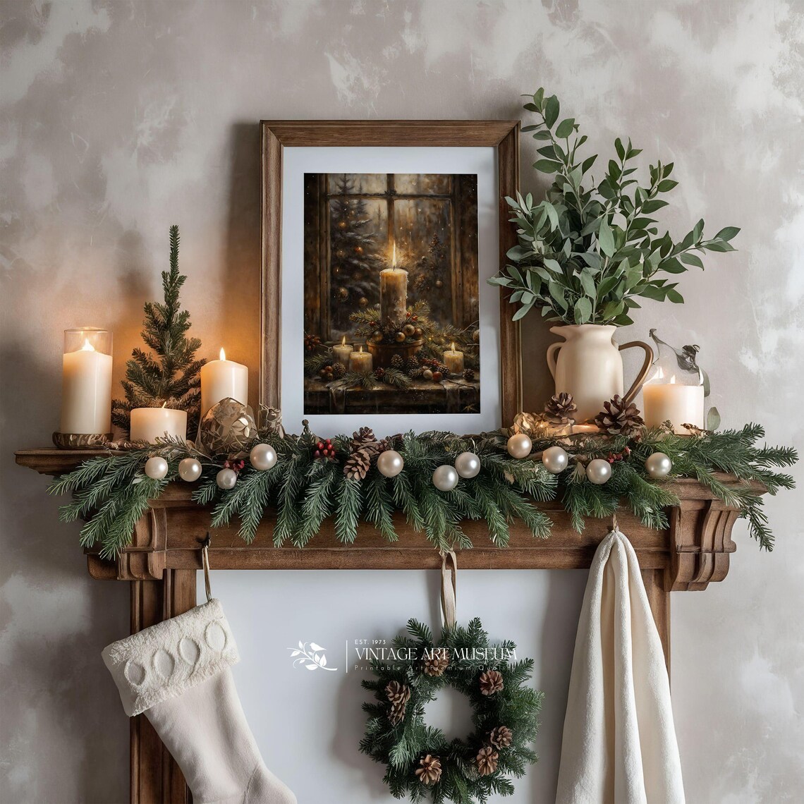 Evening Candle for Christmas Vintage Still Life Art Print - Image 2