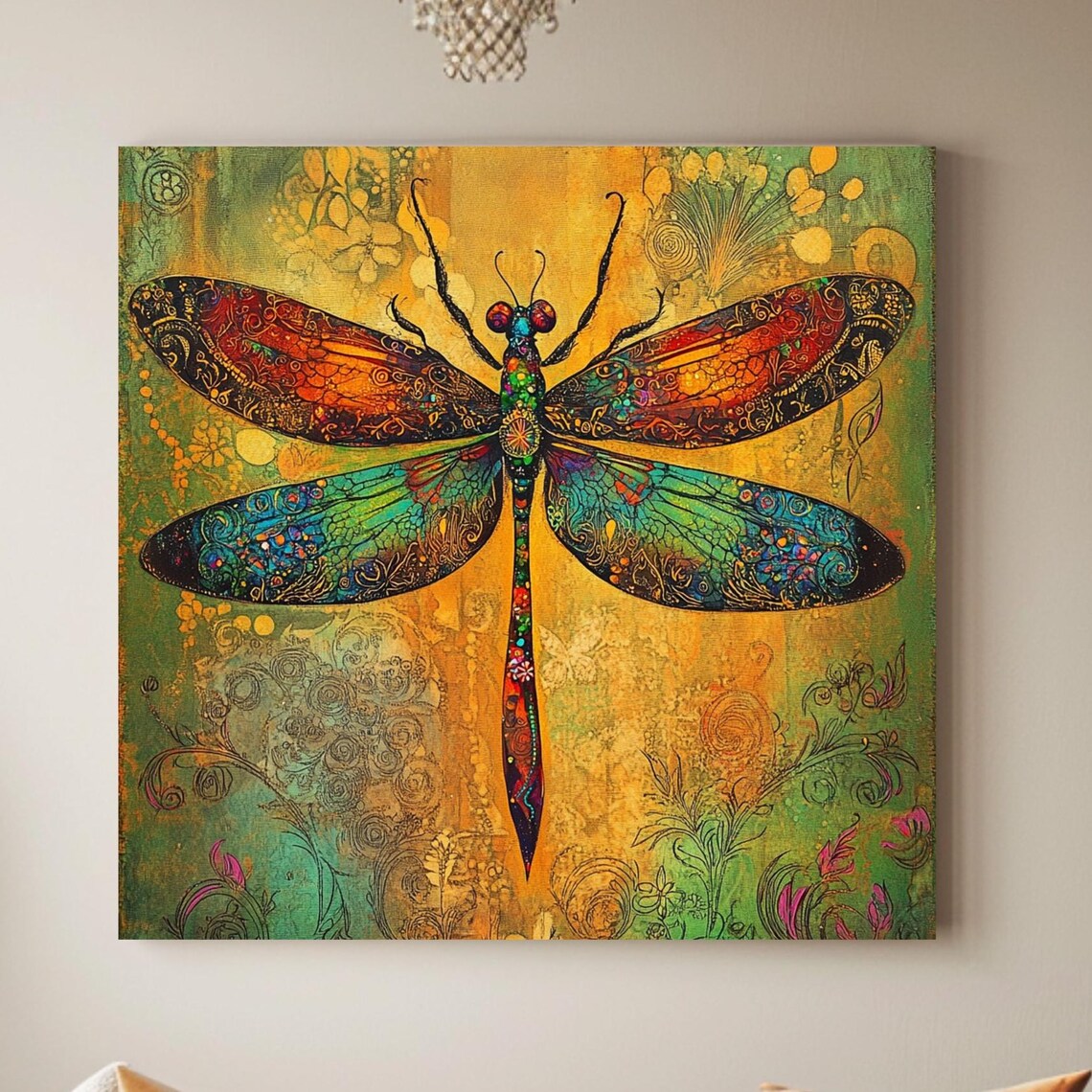 Whimsical Dragonfly, William Morris Style Nature Print - Image 3