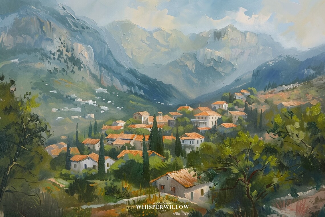 Antique Greek Mountains Oil Painting Print, Europe Decor - Image 6