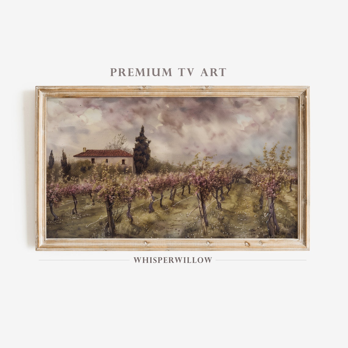 Italian Vineyard Watercolor with Farmhouse Cypress Countryside Poster