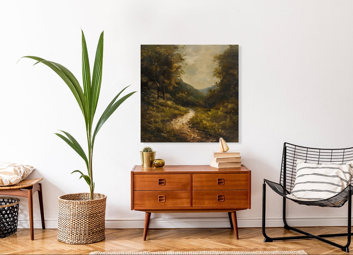 Rustic Forest Hiking Trail Dense Woodland Vintage Nature Path Poster - Image 3