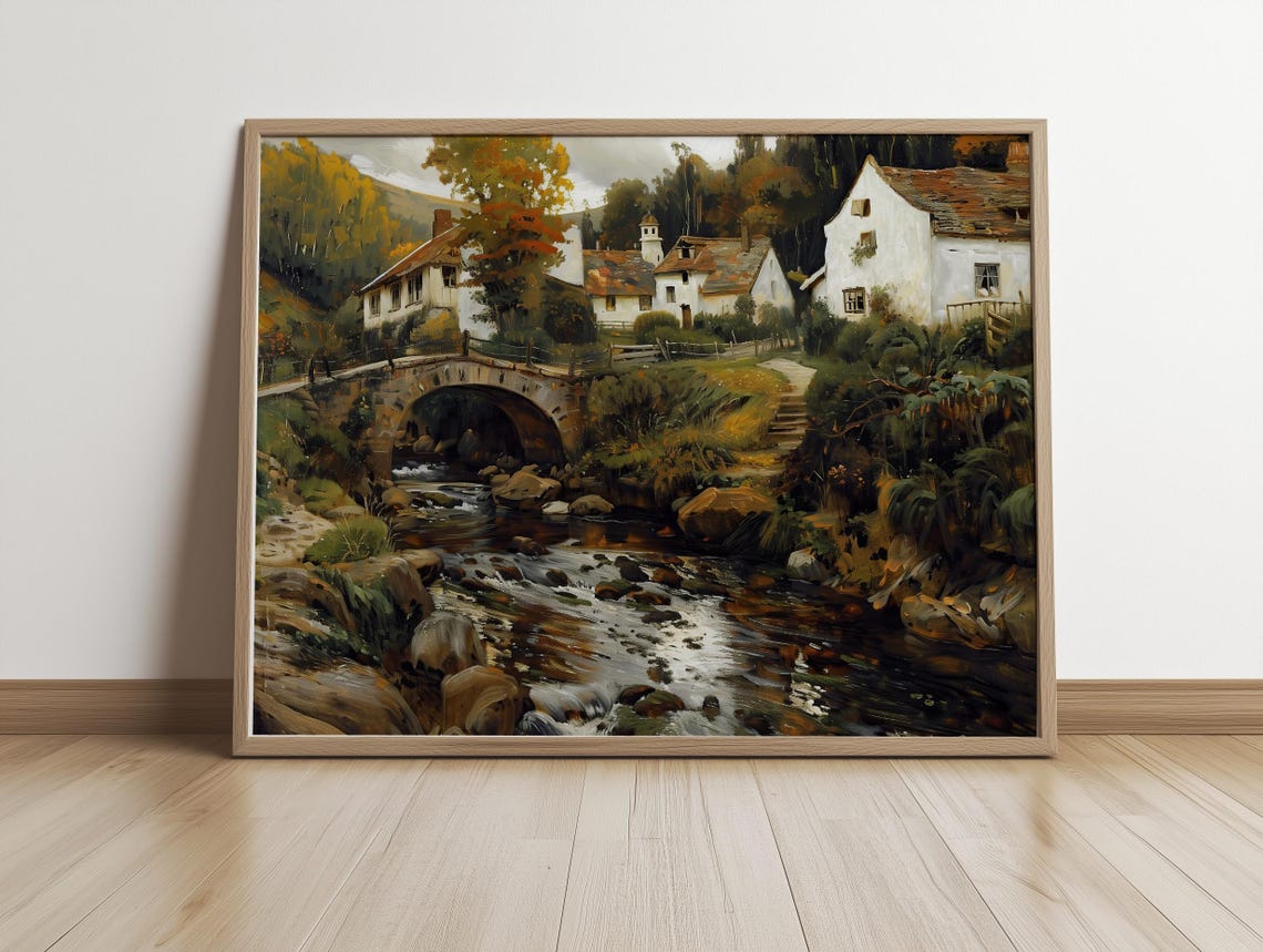 Ancient Stone Bridge Over a Rocky Stream in an Old Village Poster - Image 4