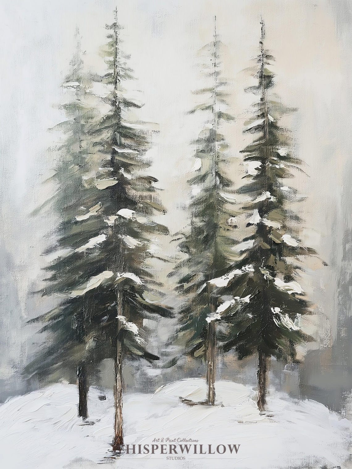 Minimalist Snowy Pine Trees Winter Forest Misty Watercolor Poster - Image 6
