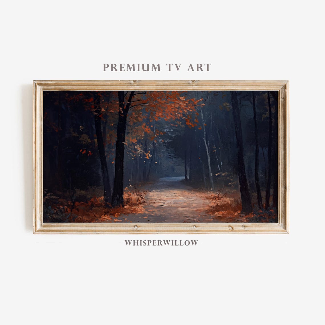 Autumn Forest Shadow Pathway Painting Moody Fall Woods Print