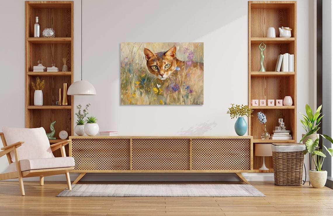 Abyssinian Cat Wildflower Meadow Golden Eyes Portrait Painting Poster - Image 5