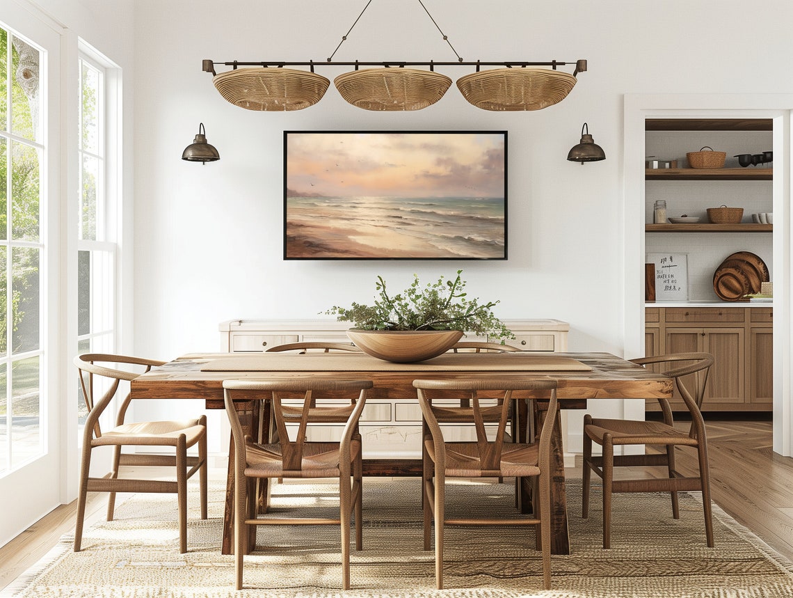 Soft Pastel Beach Sunrise with Gentle Waves and Seagulls Poster - Image 5