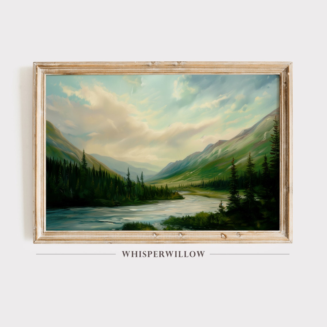 Mountain River Valley Pine Forest Wilderness Vintage Landscape Poster