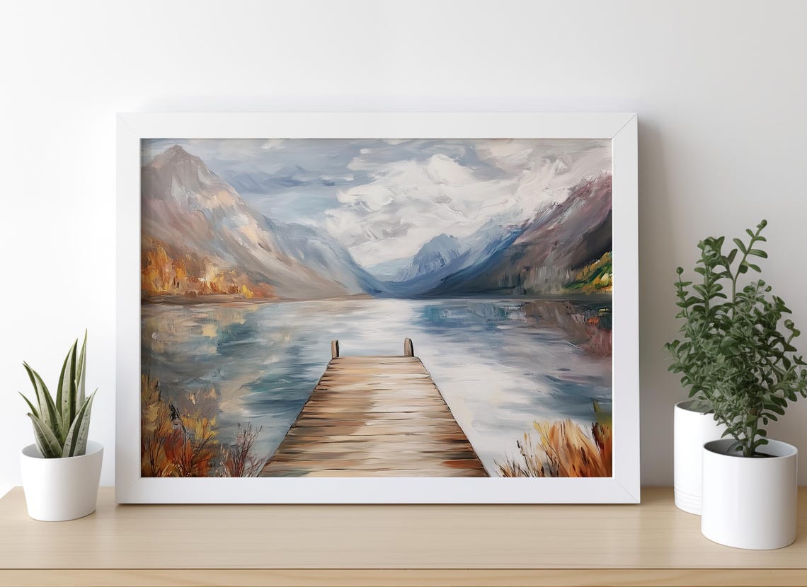 Weathered Wooden Dock Reaching Into a Mountain Lake Autumn Poster - Image 3