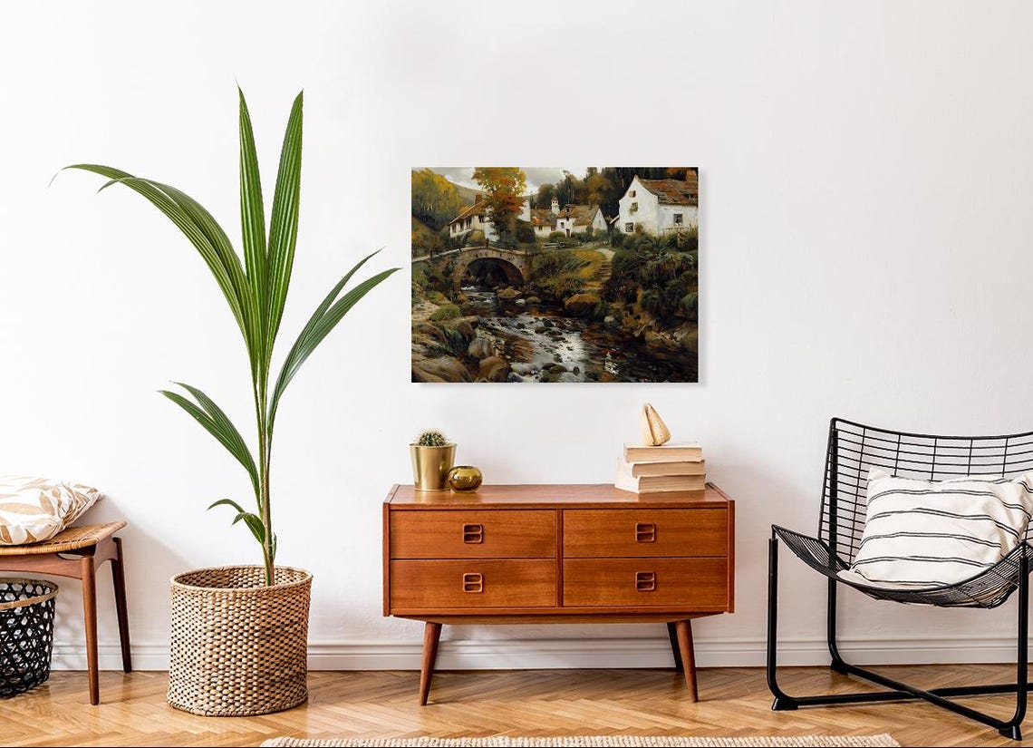 Ancient Stone Bridge Over a Rocky Stream in an Old Village Poster - Image 3