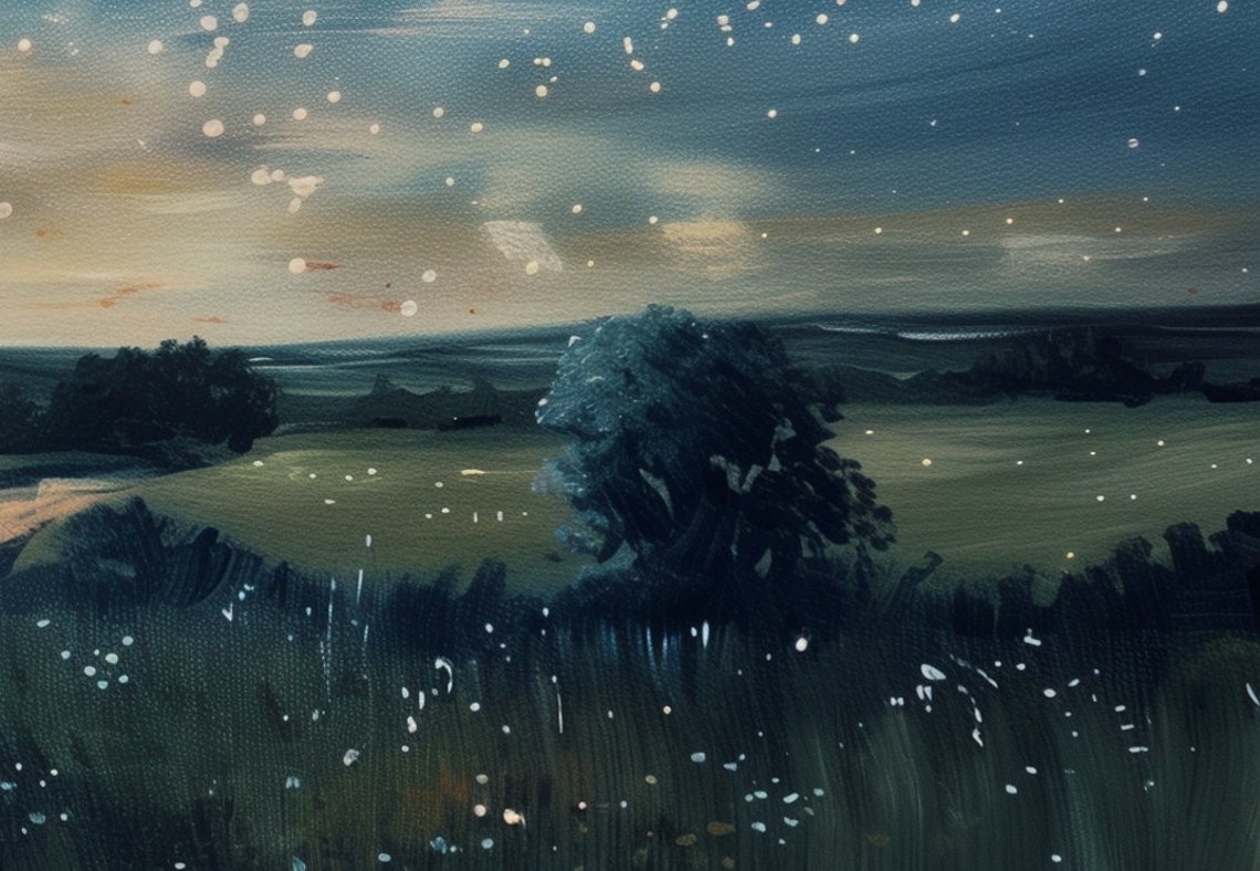 Starry Night Over Meadow Road with Fireflies and Stars Poster - Image 6