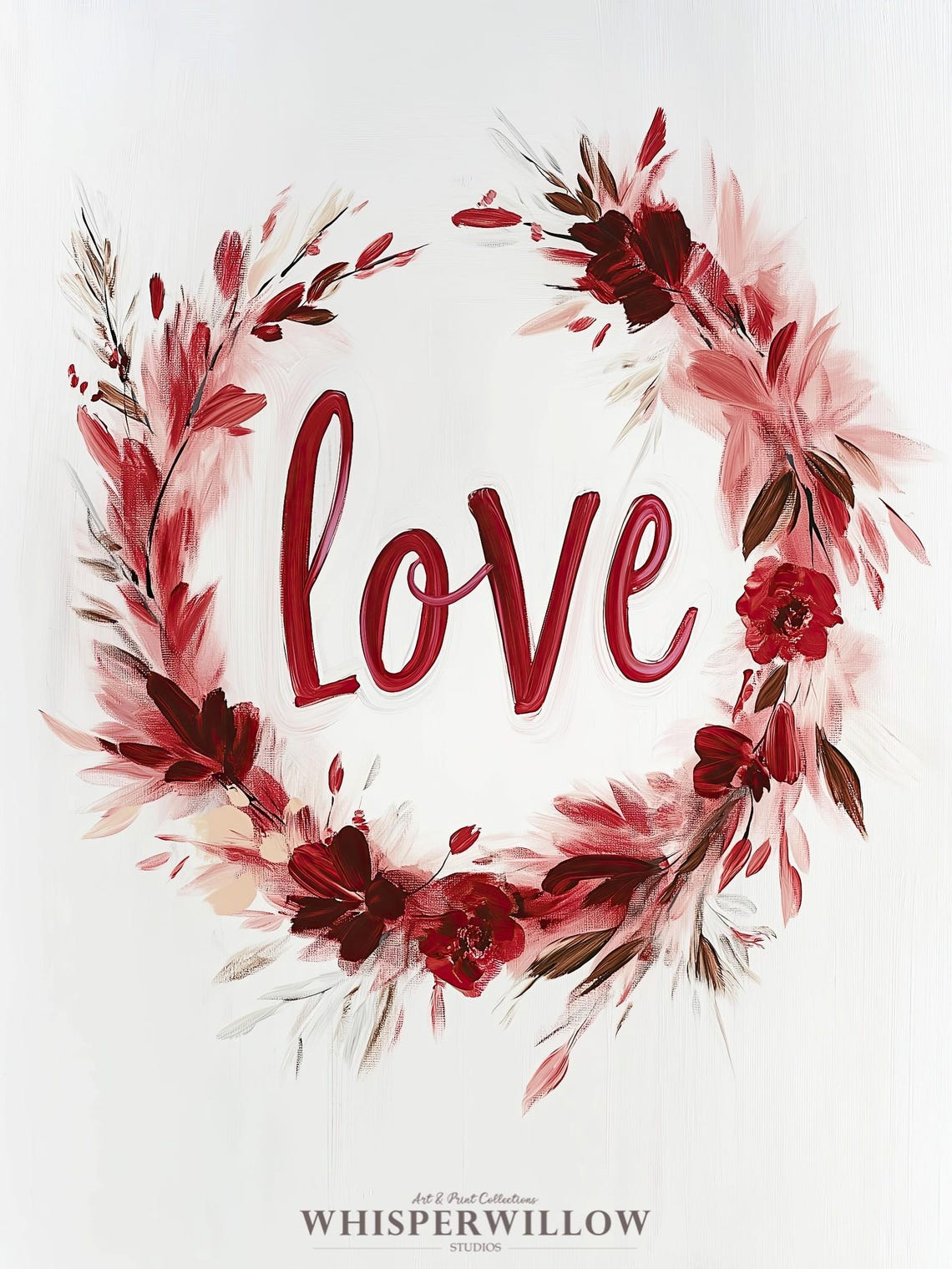 Red Floral Watercolor Wreath with Hand Lettered Love Quote Poster - Image 6