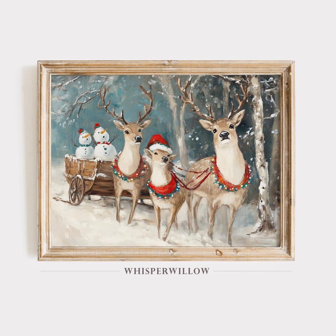 Festive Reindeer And Snowmen Holiday Art Print