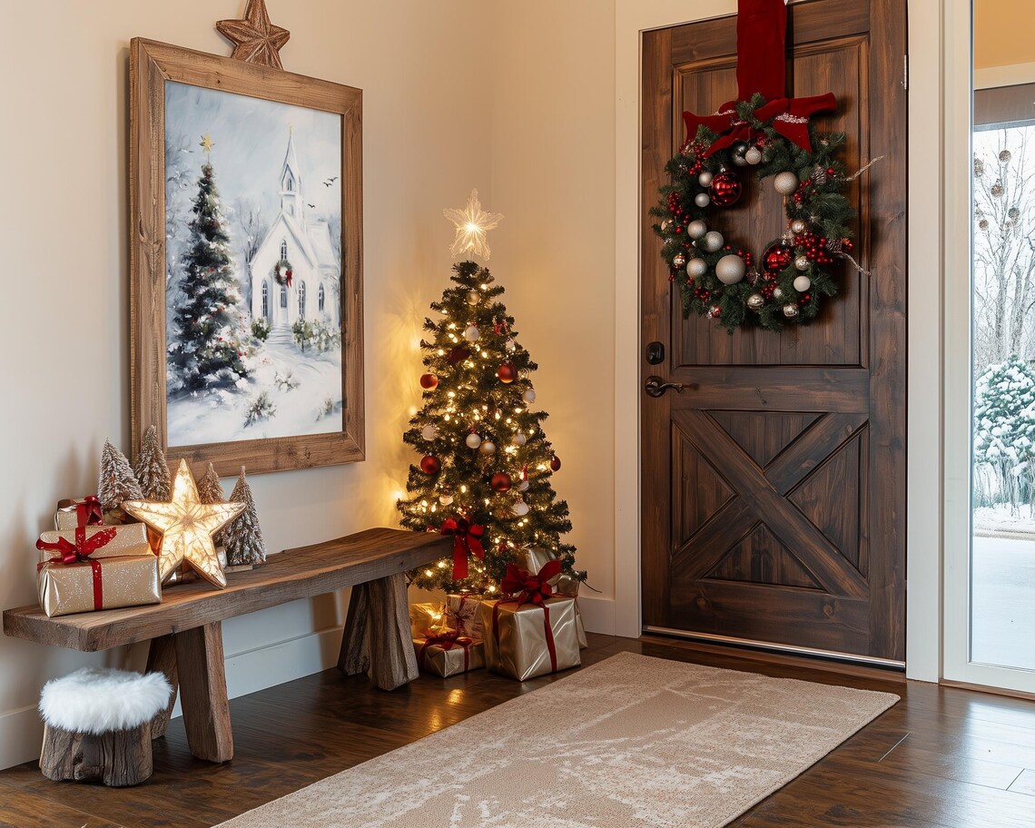 Snowy Christmas Church And Tree Holiday Art Print - Image 3