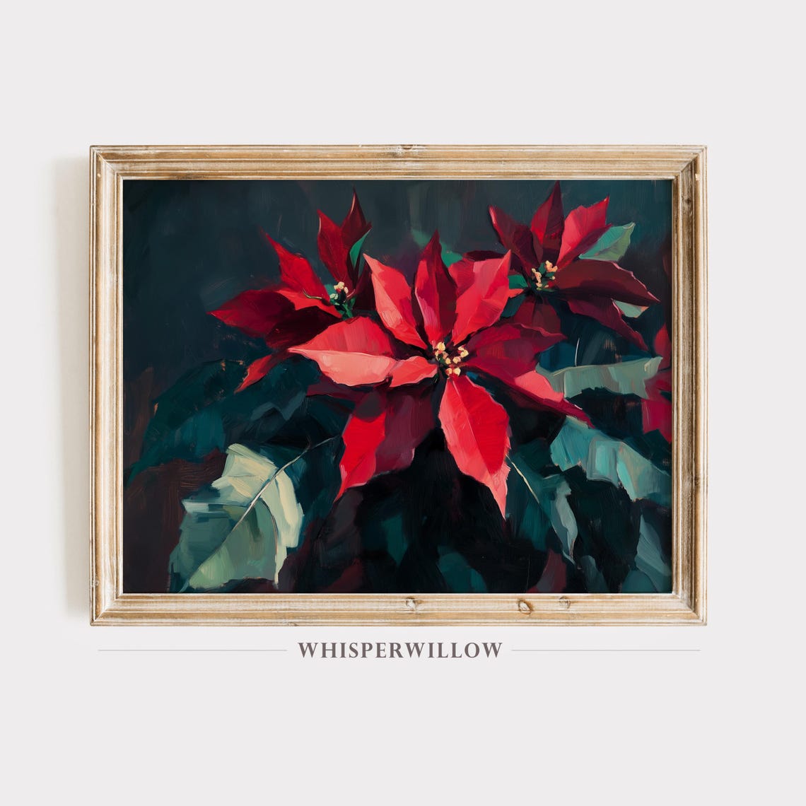 Bold Red Poinsettia Blooms Painterly Holiday Floral Art Poster