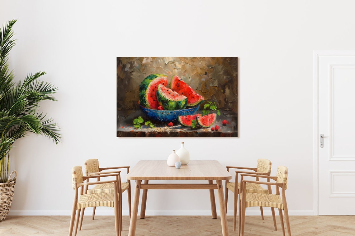 Watermelon Still Life Painting Art Blue Bowl Summer Fruit Poster - Image 4