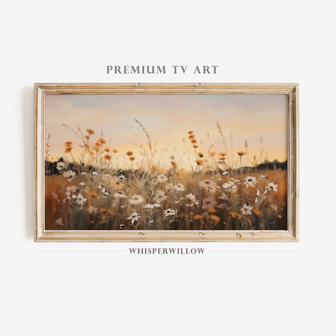 White and Orange Wildflowers Golden Sunset Meadow Floral Poster