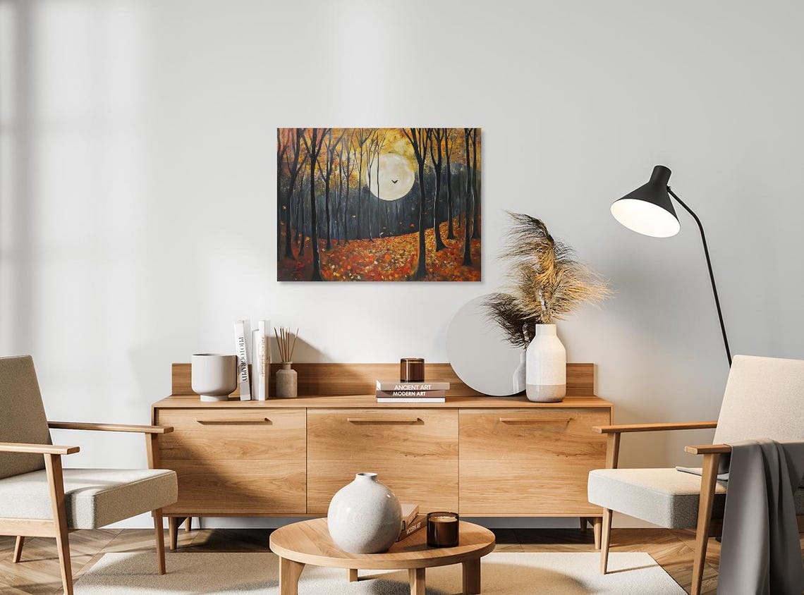 Autumn Forest Moonlight Painting Full Moon Dark Woodland Poster - Image 4