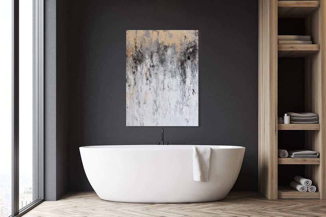 Gold Glitter White Black Modern Abstract Painting Texture Poster - Image 4