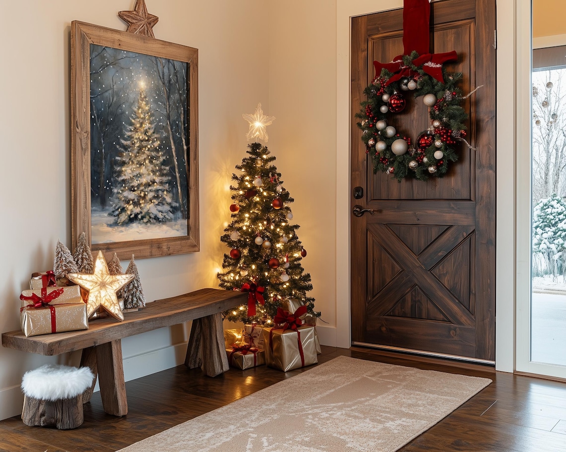 Magical Christmas Tree in Forest, Holiday Wall Art - Image 3