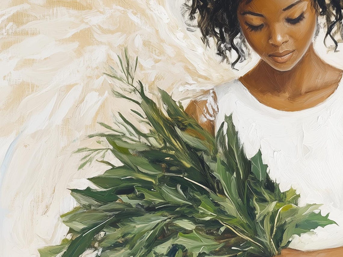 Angelic Girl with Holly Crown Holding Greens Christmas Angel Poster - Image 6