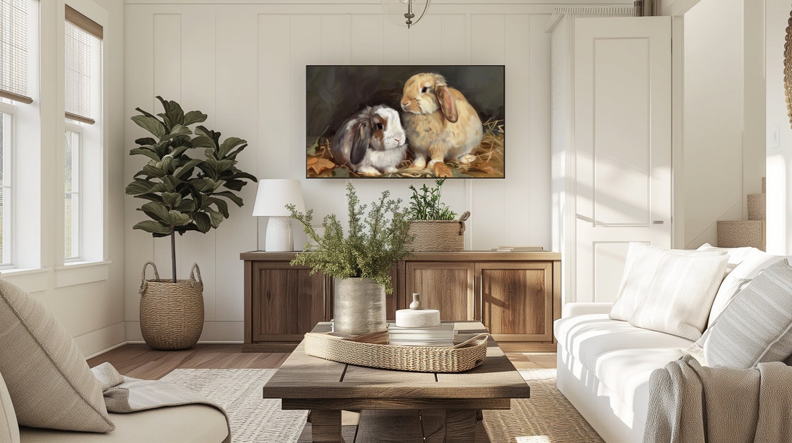 Two Lop Eared Bunnies Snuggling in Straw Spring Animal Poster - Image 5