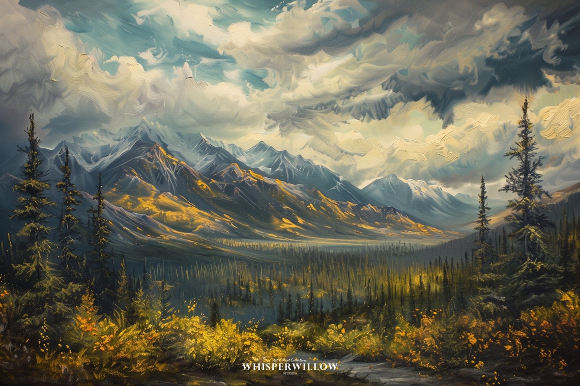 Dramatic Golden Autumn Mountain Valley Wilderness Landscape Poster - Image 6