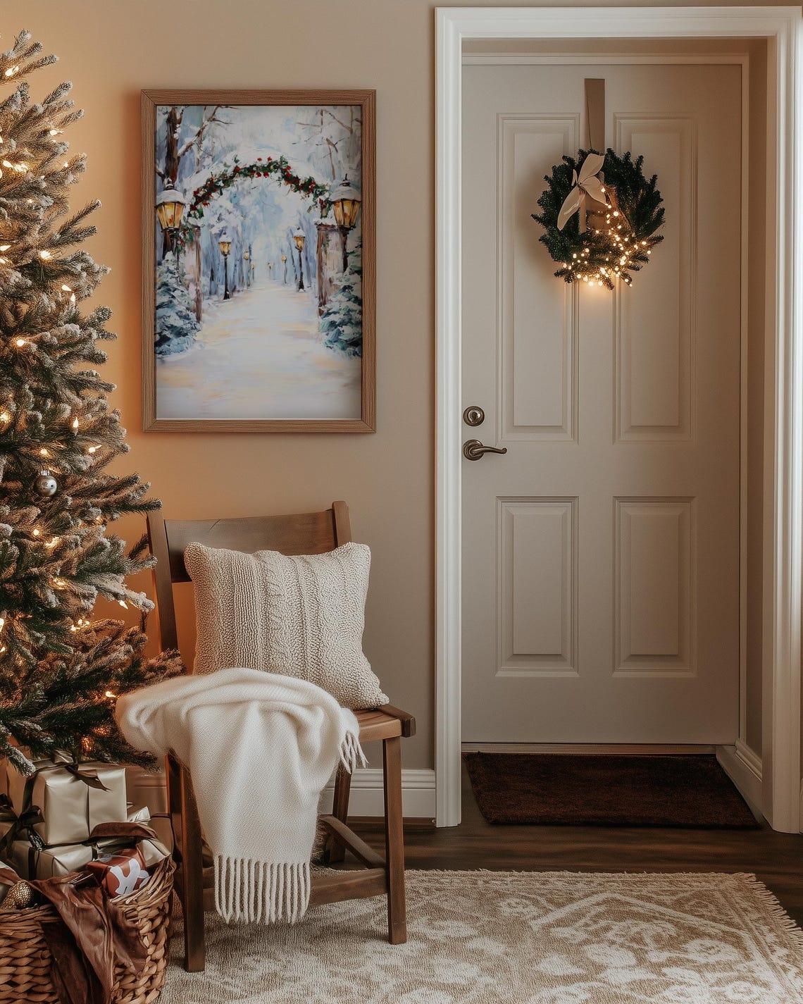 Snowy Winter Path with Lanterns and Garland Arch Christmas Poster - Image 5