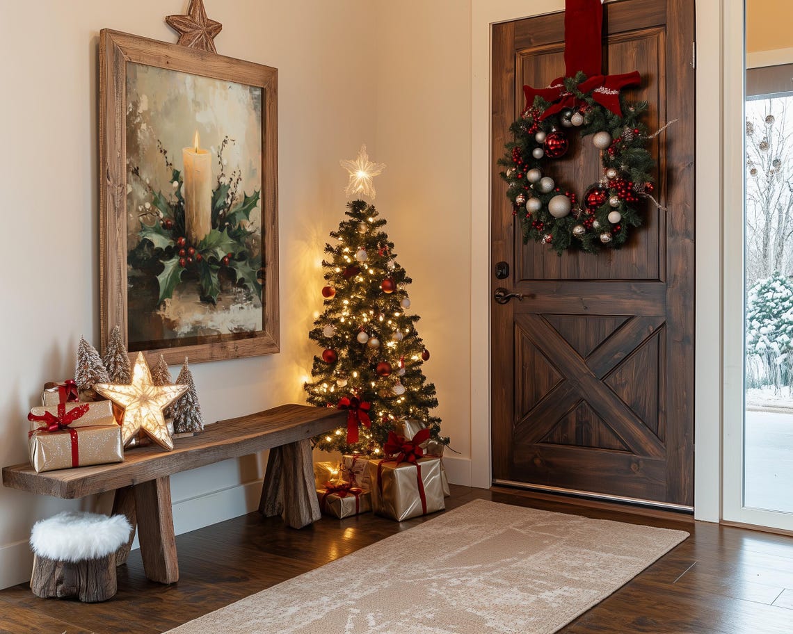 Burning Christmas Candle with Holly Berries Vintage Still Life Poster - Image 3