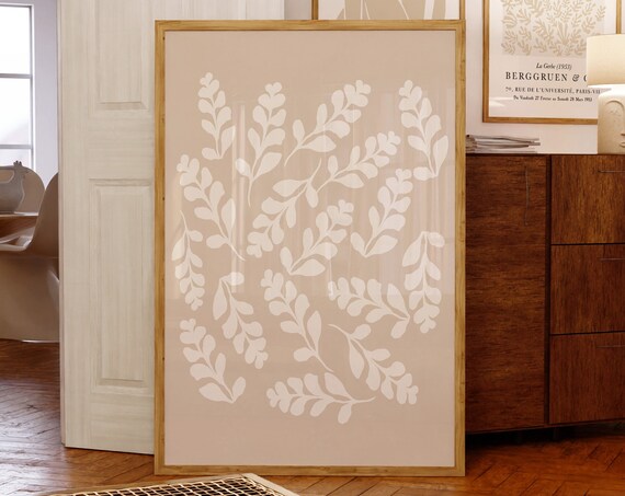 Beige Matisse Print Neutral Abstract Botanical Art Poster Trendy Modern Floral Aesthetic Contemporary Flower Bathroom Decor