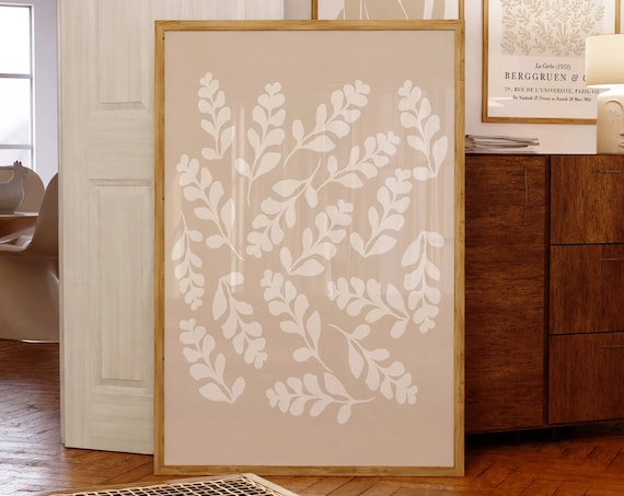 Beige Matisse Style Botanical Leaf Sprigs Abstract Art Poster